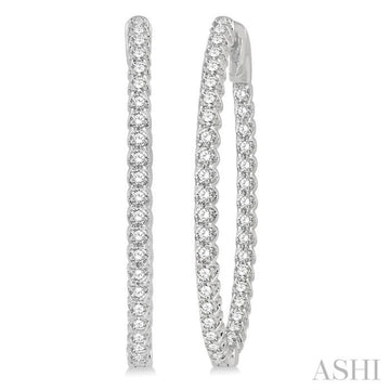 1 1/2 ctw Inside-Out Round Cut Diamond Oval Shape Hoop Earrings in 14K White Gold